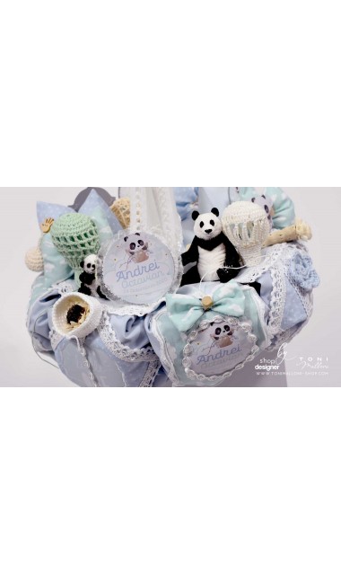 Lumanare botez cu ursuletul Panda, urs polar si baloane de aer cald, Panda Journey 15